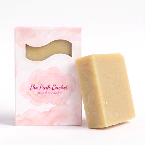 The Pink Bucket Goat Milk and Cocoa Butter soap bar box