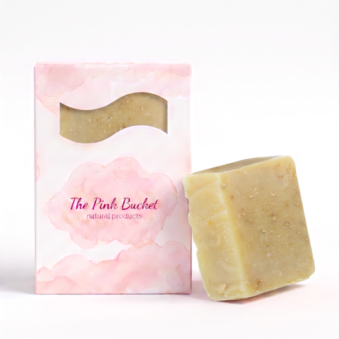 The Pink Bucket Goat Milk, Oatmeal, and Lavender soap bar box