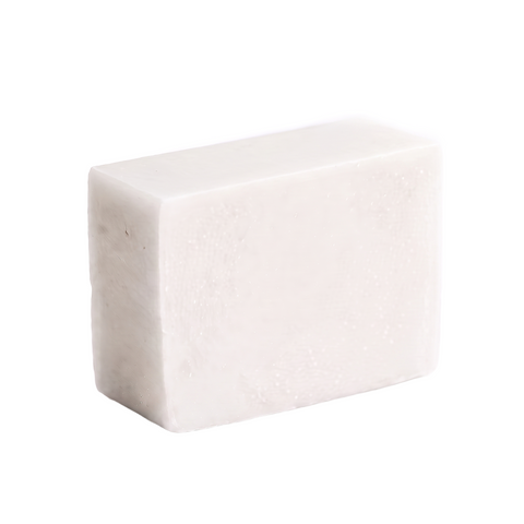 Unscented soap bar alone, reshaped and pure white, pure white background